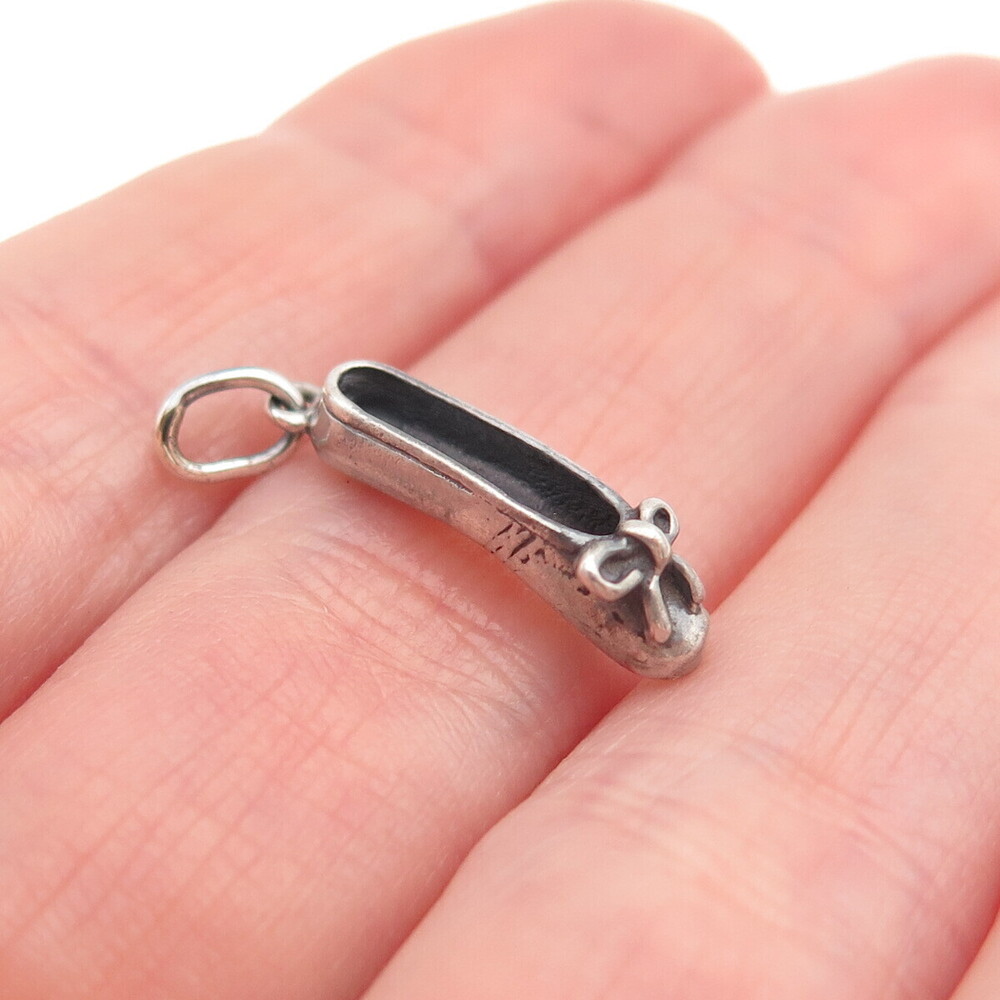 Sunwest Sterling Silver Vintage Ballerina Shoe Oxidized 3D Mini Charm Pendant